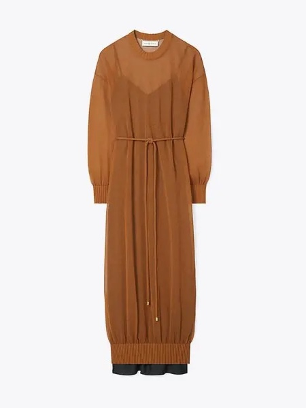 Tory Burch Sheer Tie-Waist Long Sleeve Dress